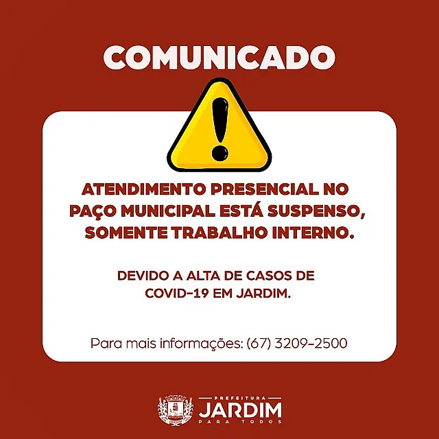 Prefeitura de Jardim suspende atendimento presencial
