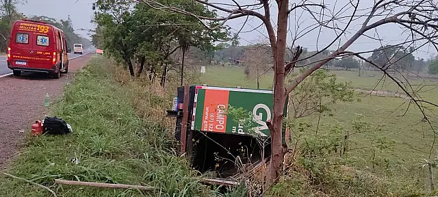 Caminhão carregado de MDF tomba na BR-262 próximo a Anastácio