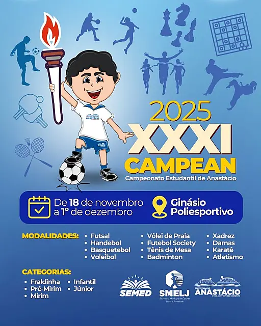 Campeonato Estudantil de Anastácio começa em 18 de novembro