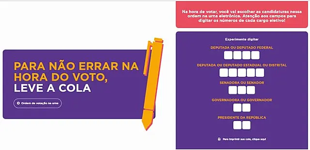 TSE oferece modelo de colinha para eleitores no dia das eleições