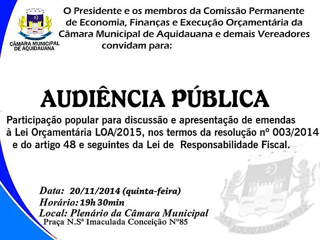 Comissão da Câmara promove audiência pública para discussão do orçamento