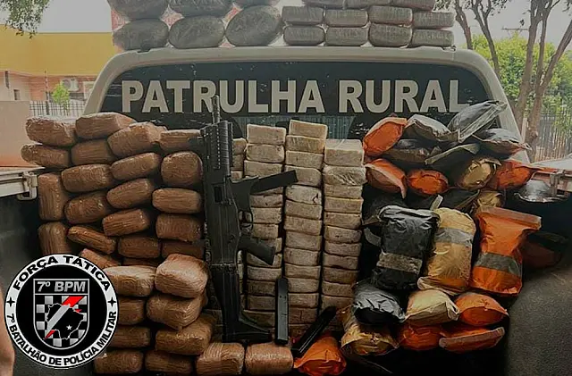 PM apreende submetralhadora e 100 kg de drogas em Aquidauana