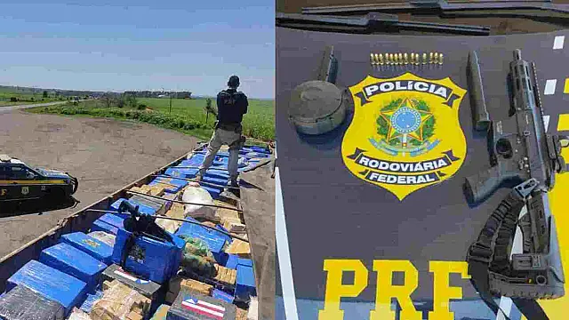 PRF apreende 3,5 toneladas de droga e fuzil escondidos em carga na BR-163