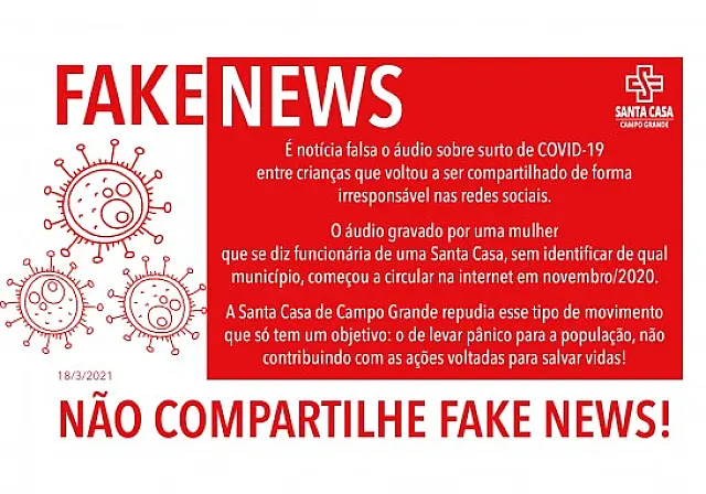 Áudio sobre falso surto de covid-19 na pediatria na Santa Casa é fake news