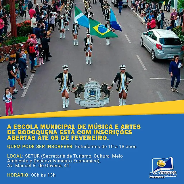 Escola Municipal de Música e Artes de Bodoquena abre inscrições