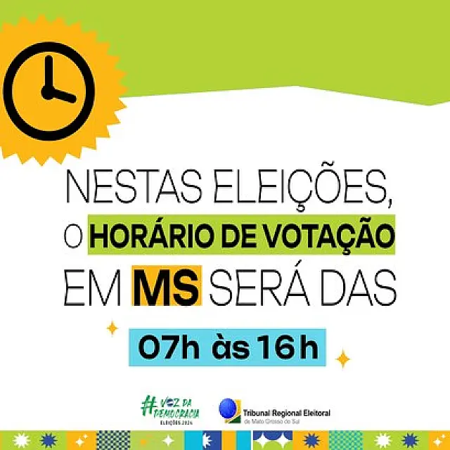 Horário de votação para eleitores de MS será das 7 às 16h