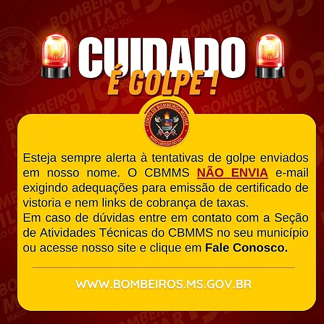 Corpo de Bombeiros alerta para novo golpe de cobranças falsas por e-mail