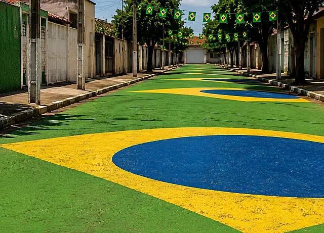 No clima da Copa do Mundo, moradores de Anastácio se mobilizam para pintar rua