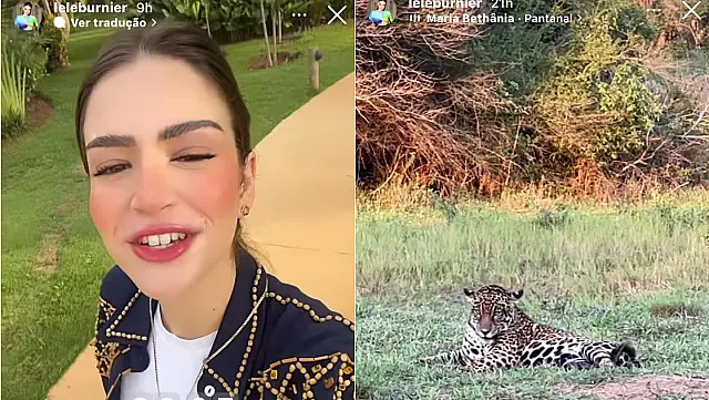 Lelê Burnier visita Pantanal de MS e se surpreende com mãe e filhote de onça