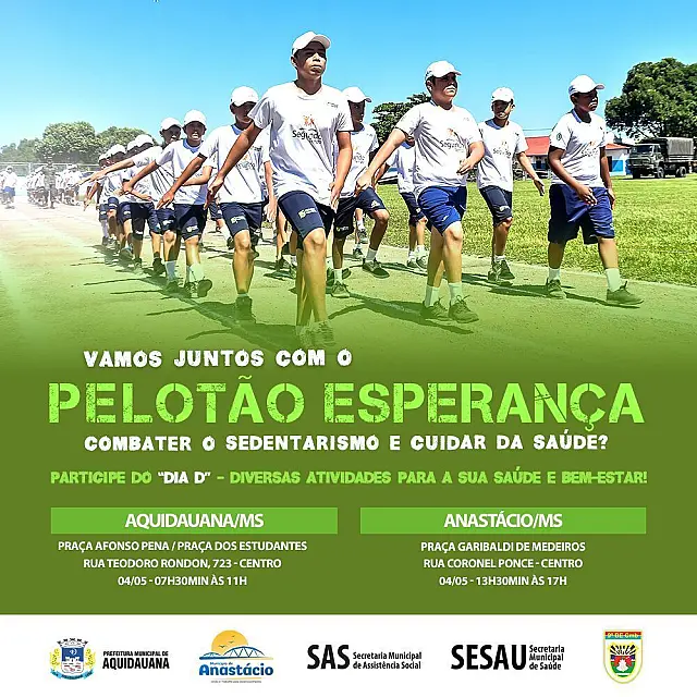 Amanhã tem ações de saúde com o Pelotão Esperança nas praças de Aquidauana e Anastácio