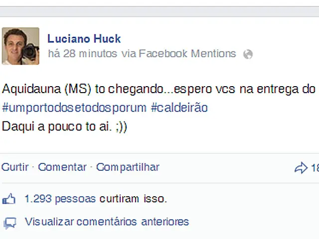 Por rede social, Luciano Huck avisa: 'Aquidauana, estou chegando'