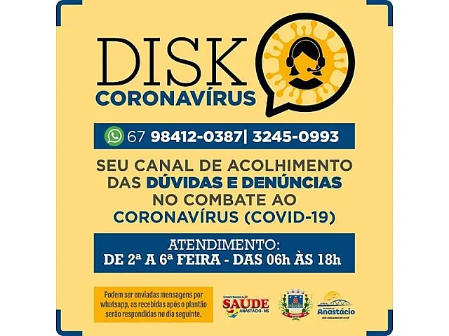 Anastácio tem uma suspeita de coronavírus e disponibiliza telefone para dúvidas