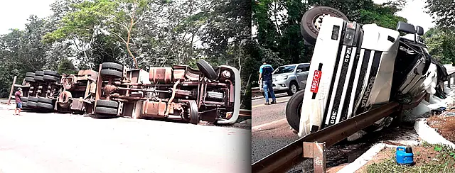 Motorista perde controle e bate caminhão em lateral de ponte em Anastácio
