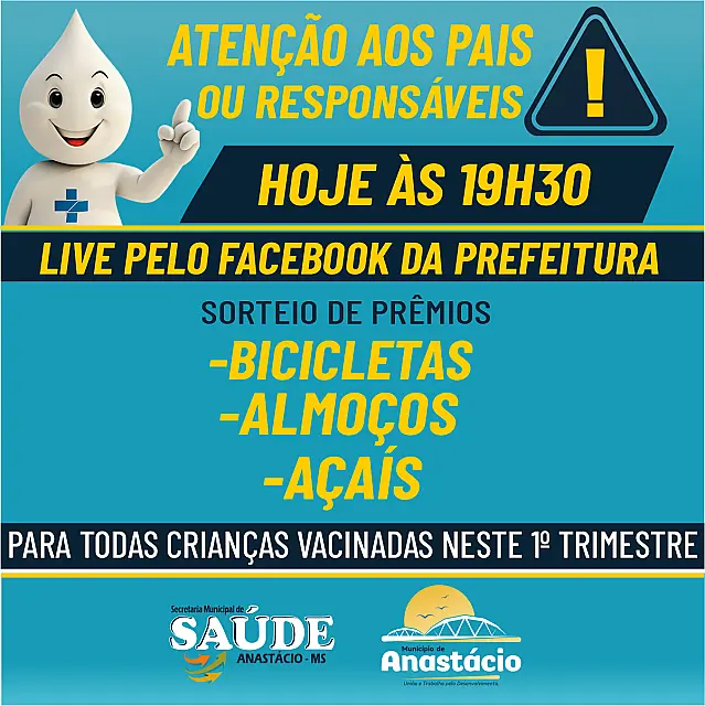 Crianças que foram vacinadas em Anastácio poderão ganhar prêmios