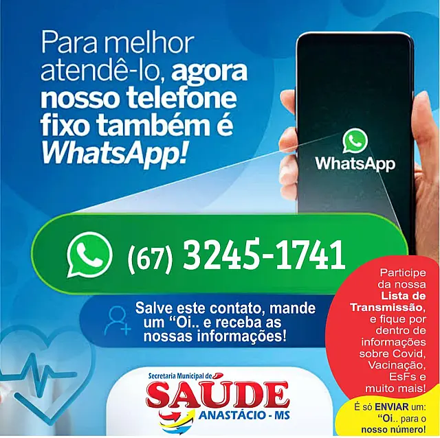 Secretaria de Saúde de Anastácio cria lista de transmissão de informações sobre COVID-19 e mais