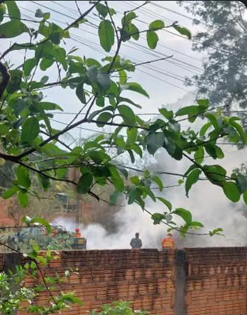 Bombeiros combatem incêndio em terreno baldio no bairro Santo Antônio em Ladário