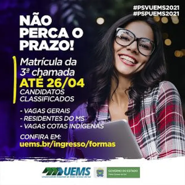 Prazo para matrícula de convocados na 3ª chamada da UEMS termina nesta segunda-feira