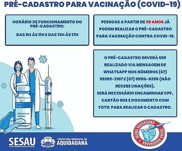 Sesau abre pré-cadastro para vacinação contra o coronavírus em Aquidauana