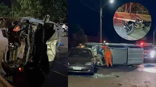 Motorista embriagado atropela motociclista e capota caminhonete em Campo Grande