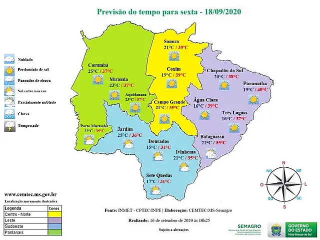 Confira a previsão do tempo para esta sexta-feira em Aquidauana e região