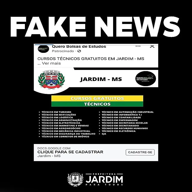 Prefeitura de Jardim alerta fake news de cursos profissionalizantes