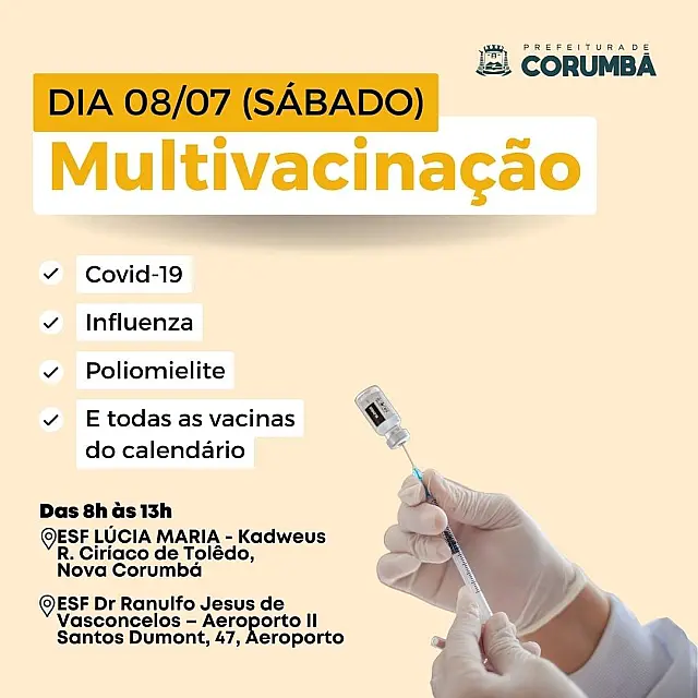 Corumbá realiza plantão de vacinação contra diversas doenças