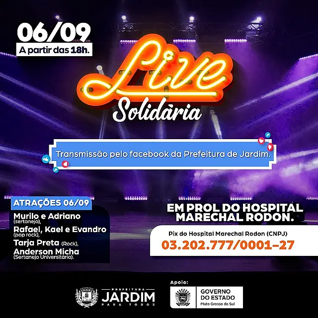 Prefeitura de Jardim realiza live solidária em prol de hospital