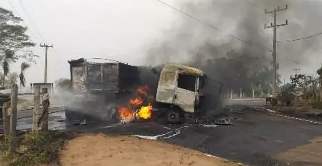 Colisão entre carretas causa explosão e mata família em Bela Vista