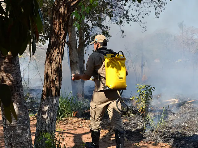 Corpo de Bombeiros combate incêndio em terreno de 100 m²