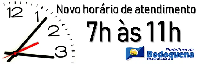 Prefeitura de Bodoquena fará atendimento ao público das 7h às 11h