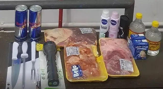 Ladrão rouba carnes e bebidas para o fim de semana