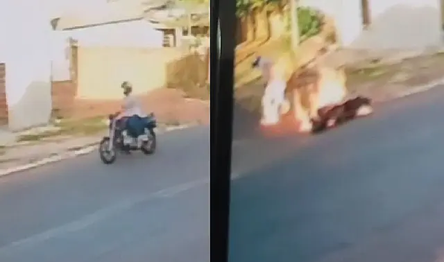 Motociclista morre após queda e moto pegar fogo em Anastácio