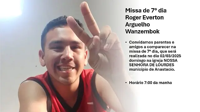Missa de 7º dia de Roger Wanzembok será domingo em Anastácio