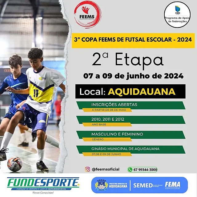 Aquidauana vai sediar 3ª etapa de futsal escolar