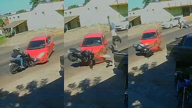 Câmera registra motociclista sendo lançado após colisão em Anastácio