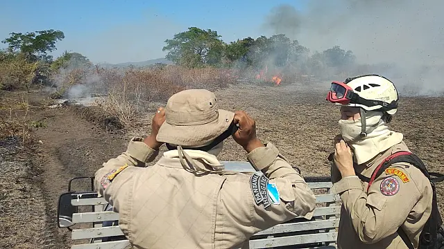 Bombeiros lutam contra as chamas em Corumbá