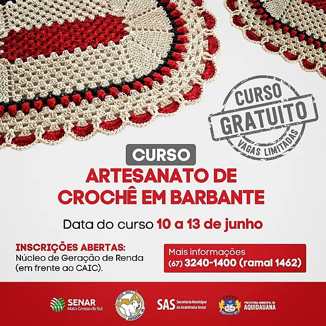 Oportunidade: curso gratuito de artesanato em Aquidauana