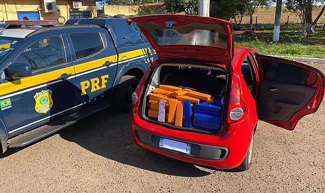 PRF apreende 589 kg de maconha em carro na BR-267 de MS