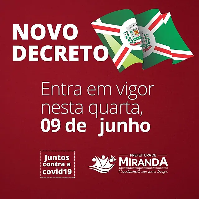 Prefeitura de Miranda emite novo decreto com restrições para combater pandemia