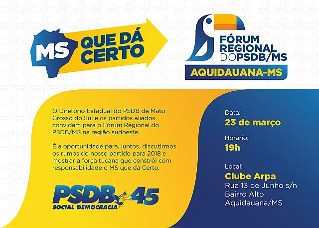 Fórum do PSDB-MS acontece nesta sexta-feira em Aquidauana