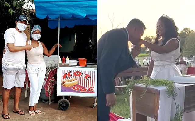 Graças a venda de cachorro-quente, casal realiza sonhada festa de casamento