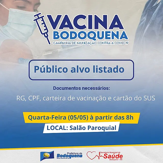Secretaria de Saúde promove hoje a campanha "Vacina Bodoquena"