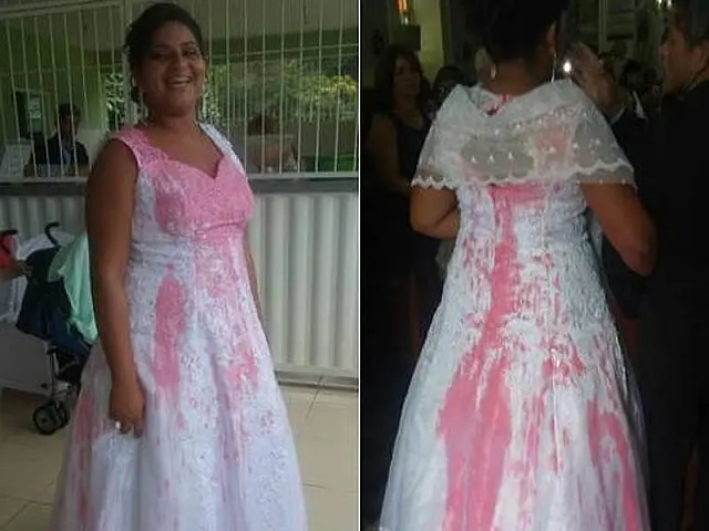 Noiva é atacada por ex-namorada do marido com balde de tinta