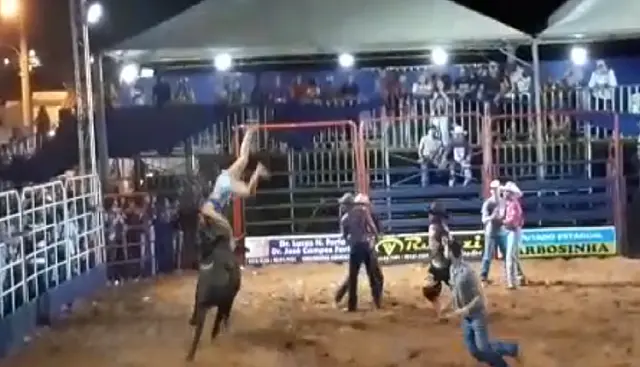 Veja Vídeo: Mulher ‘voa’ após ser atingida por touro em rodeio no interior de MS