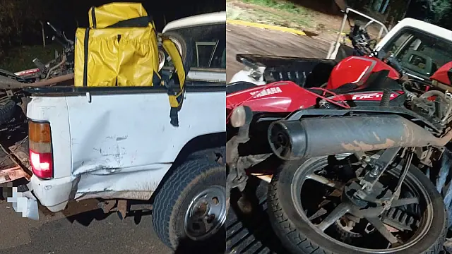 Moto e caminhonete se envolvem em acidente em rotatória de Aquidauana