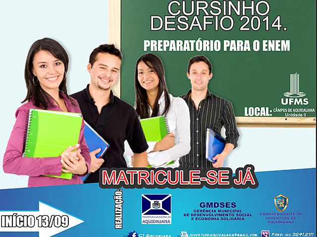 Prefeitura de Aquidauana abre inscrições para o Cursinho Desafio 2014