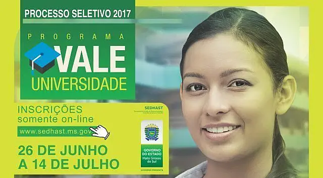 Vale Universidade recebe inscrições a partir de segunda-feira