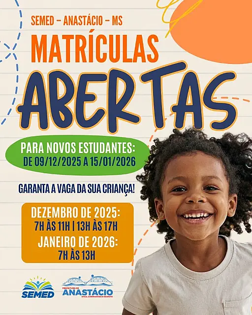 Anastácio abre matrícula para novos alunos da rede municipal