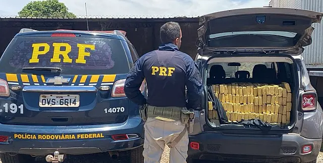 PRF apreende 546 kg de maconha e recupera carro roubado na BR-262