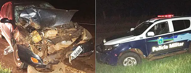 Acidente entre carro de passeio e viatura da PM deixa quatro feridos na rodovia BR-060